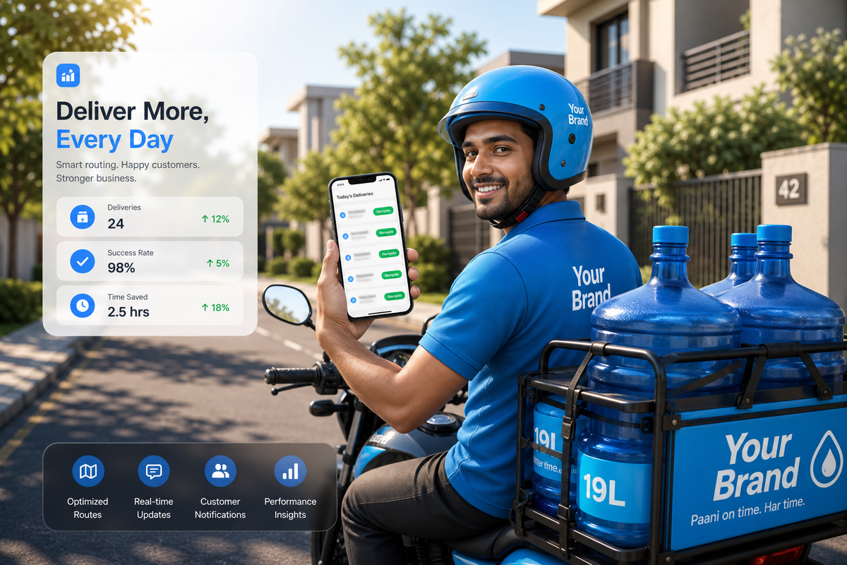 Delivery driver app showing today's route, stops, and doorstep delivery posting