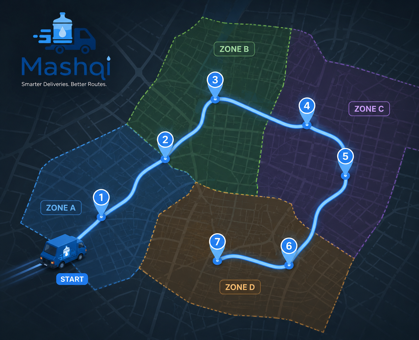 Lahore water delivery route map across Gulberg, DHA, and Johar Town zones