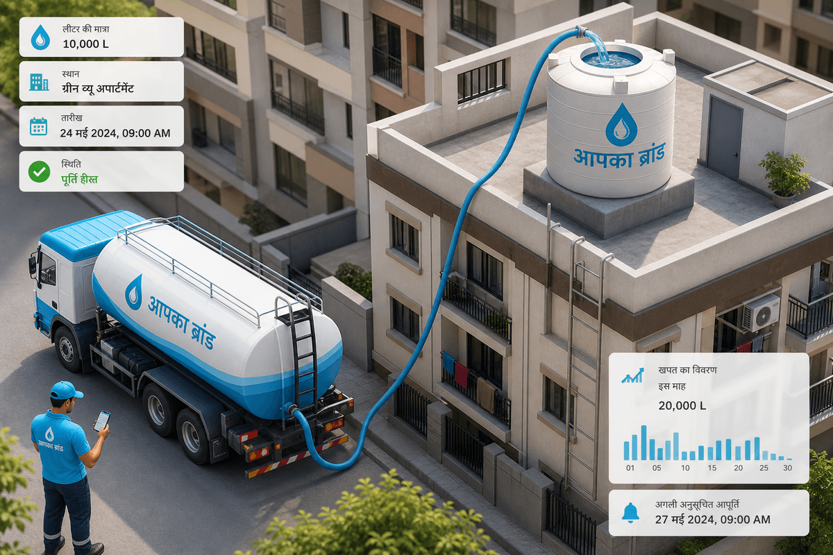 Jeddah water delivery mixing 5-gallon HOD villas and a tanker for a construction site
